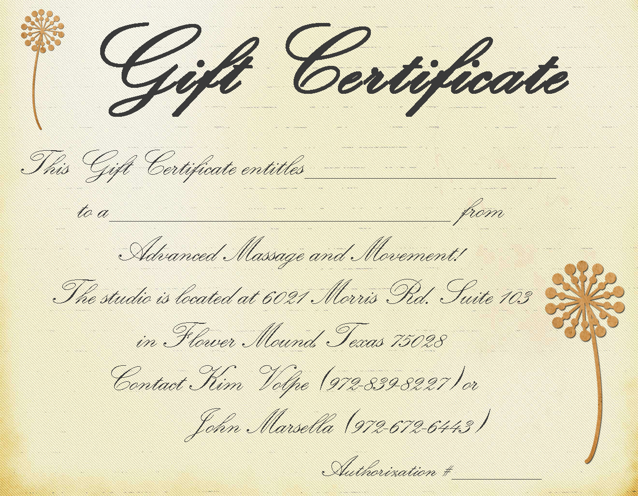 Sample Gift Certificate Letter from www.advancedmassageandmovement.com